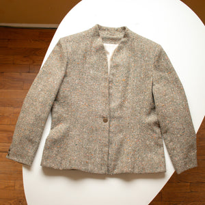 Heathered Tweed One Button Blazer Size Petite Medium