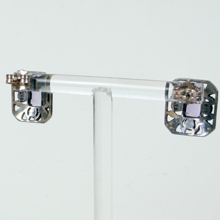 Stud Earrings Sterling Silver Hexagon Amethyst