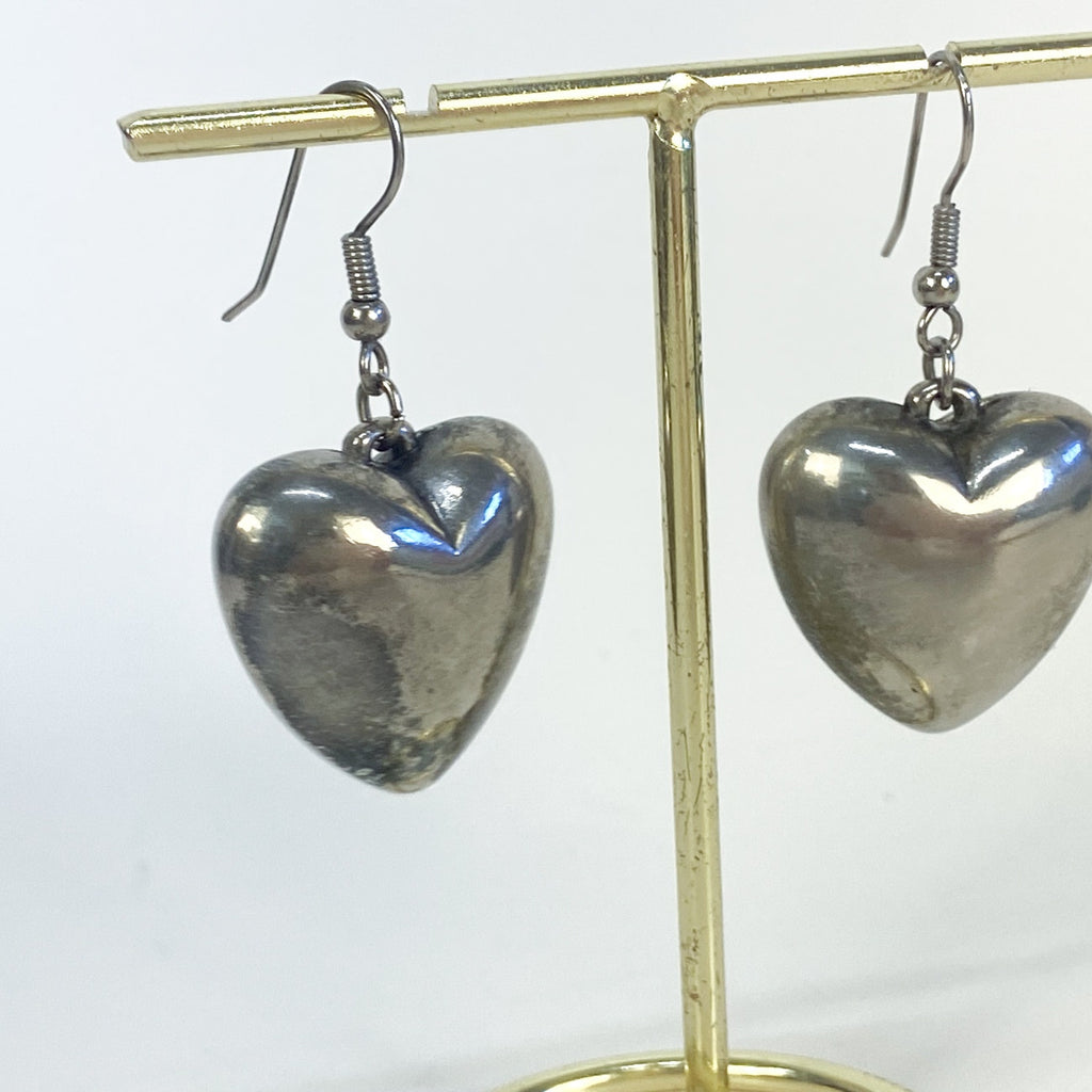 Silver Earrings | Big Heart Earrings Vintage