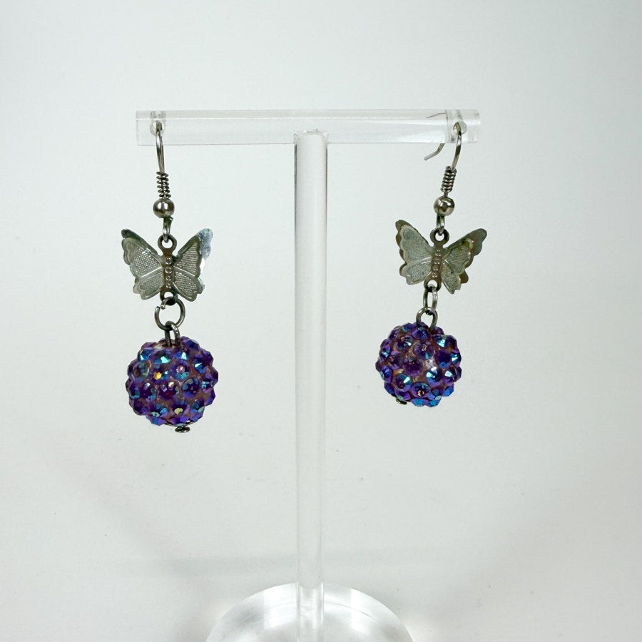 Y2K Butterfly Dangly Earrings Purple