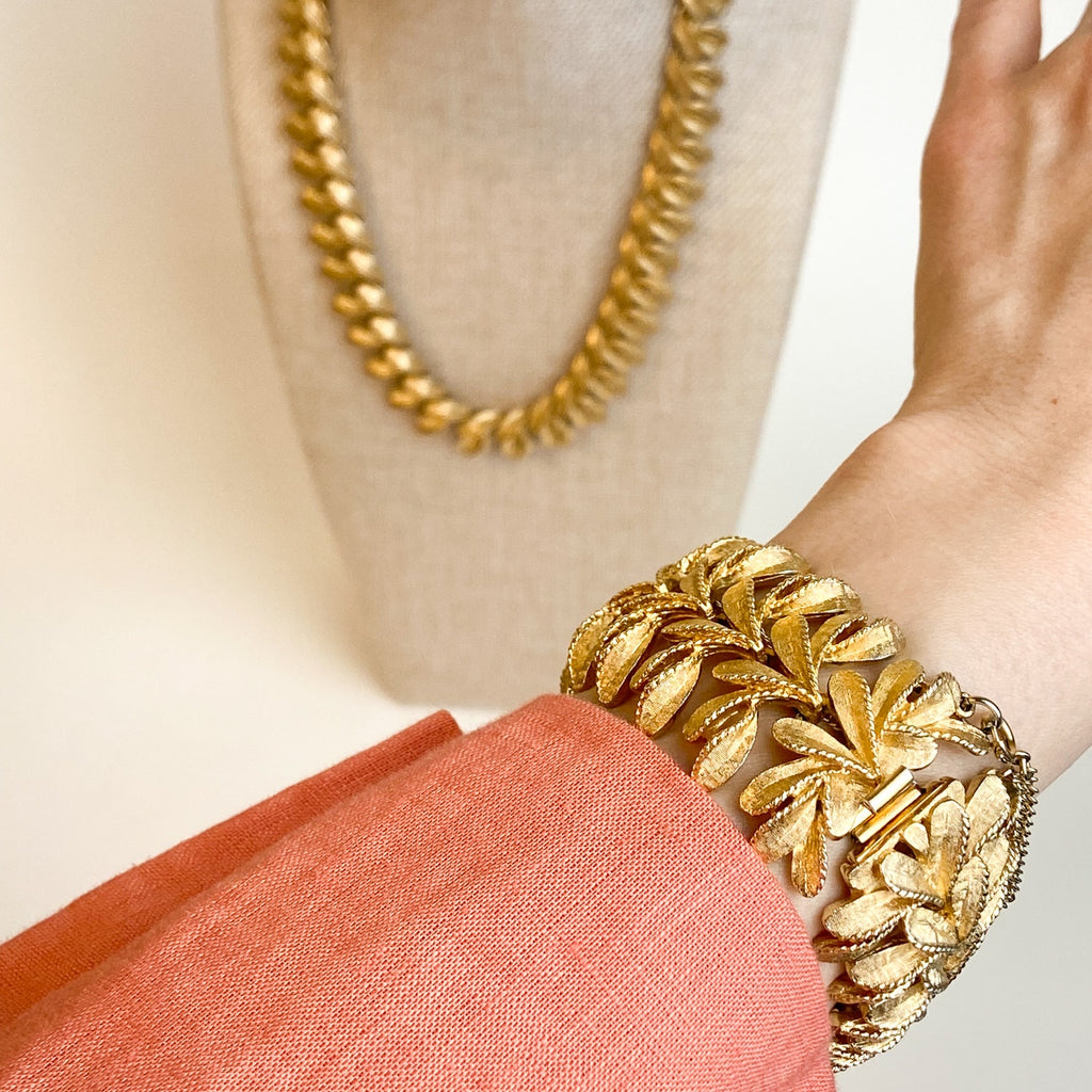 Francois Vintage Necklace Bracelet Set Matching Gold Tone Costume Jewelry