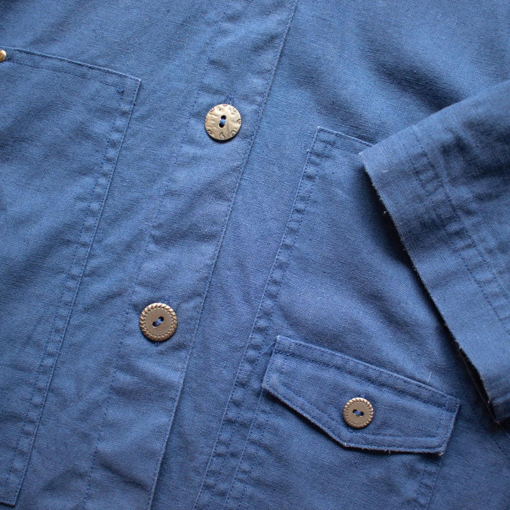 Vintage Floral Hooded Blue Button-up Chore Coat Jacket