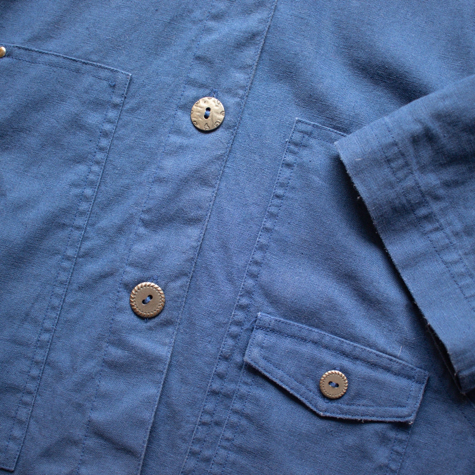 Vintage Floral Hooded Blue Button-up Chore Coat Jacket