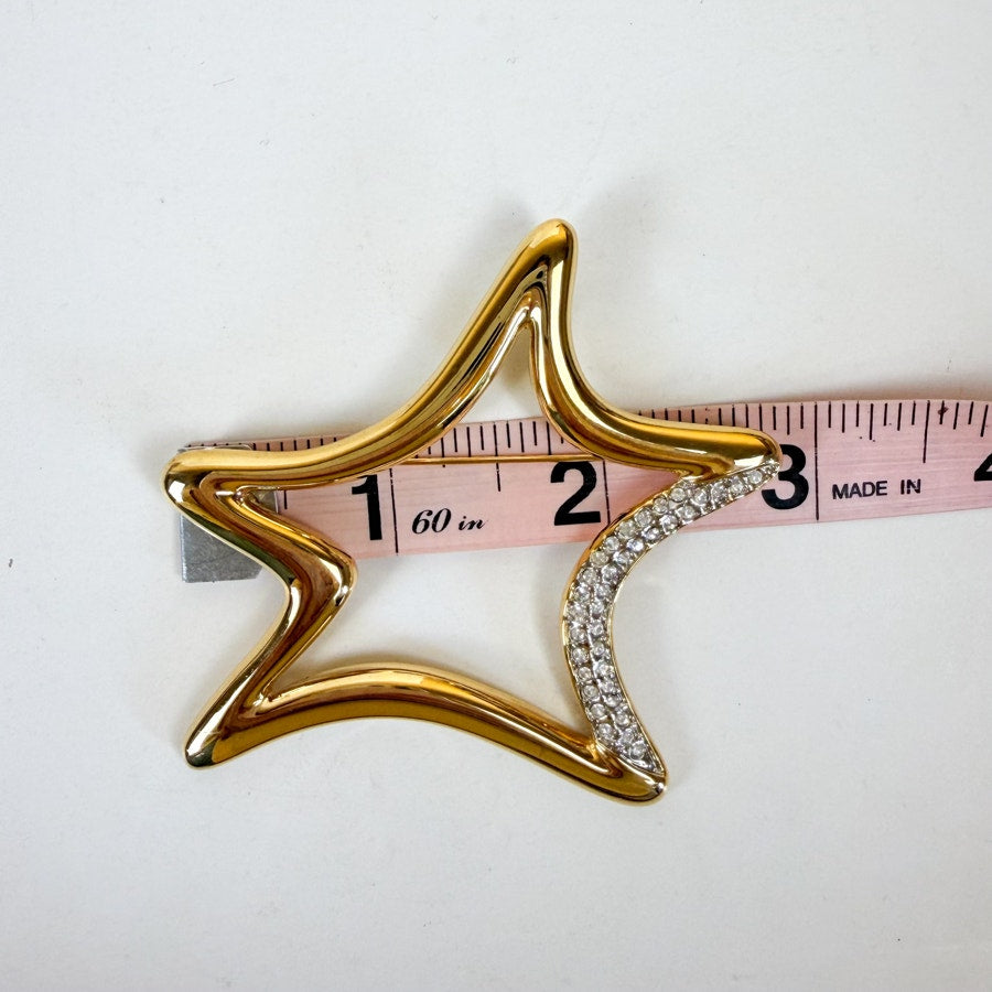 Star Brooch Gold-Tone Rhinestone