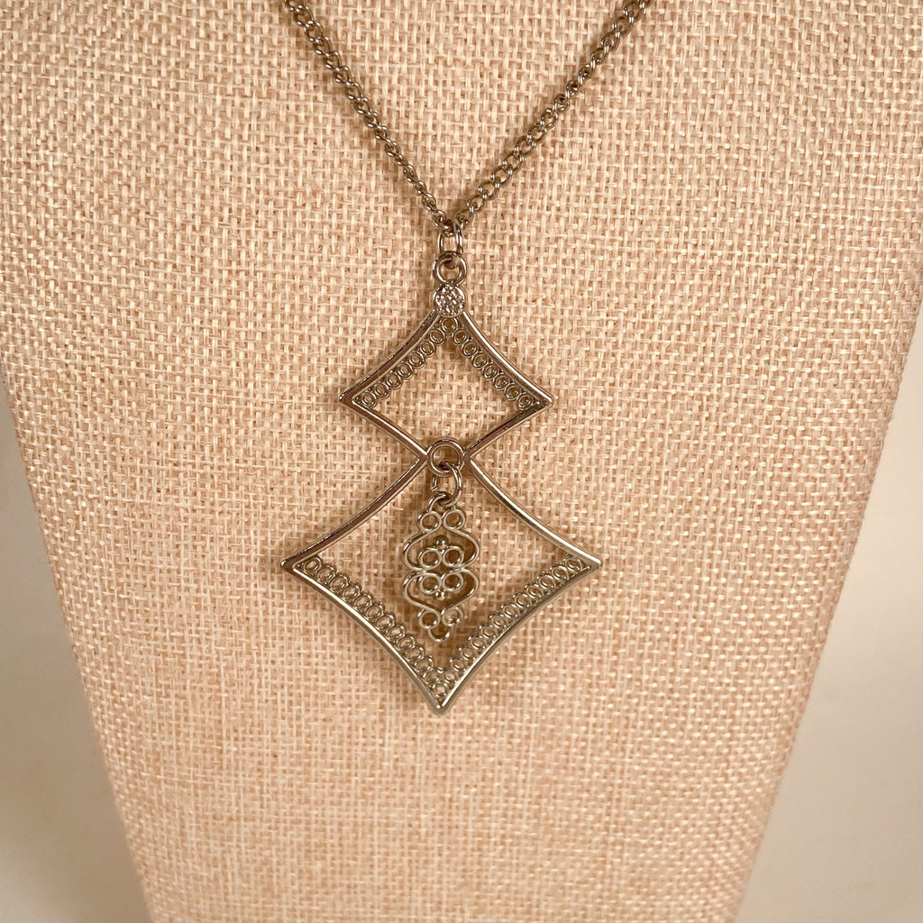 Silver Necklace Silver Tone Pendant Long Necklace