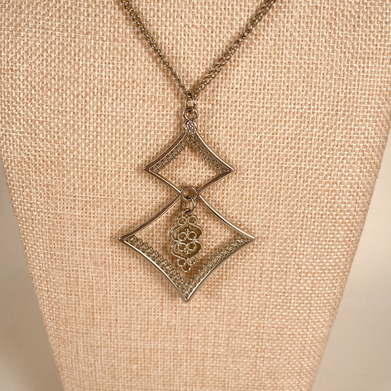 Silver Necklace Silver Tone Pendant Long Necklace