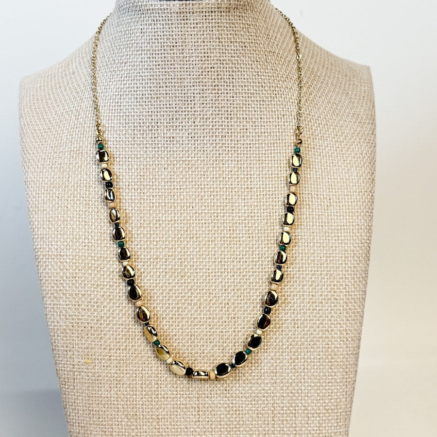 Gold White Green and Black Beaded Ann Taylor Loft Necklace