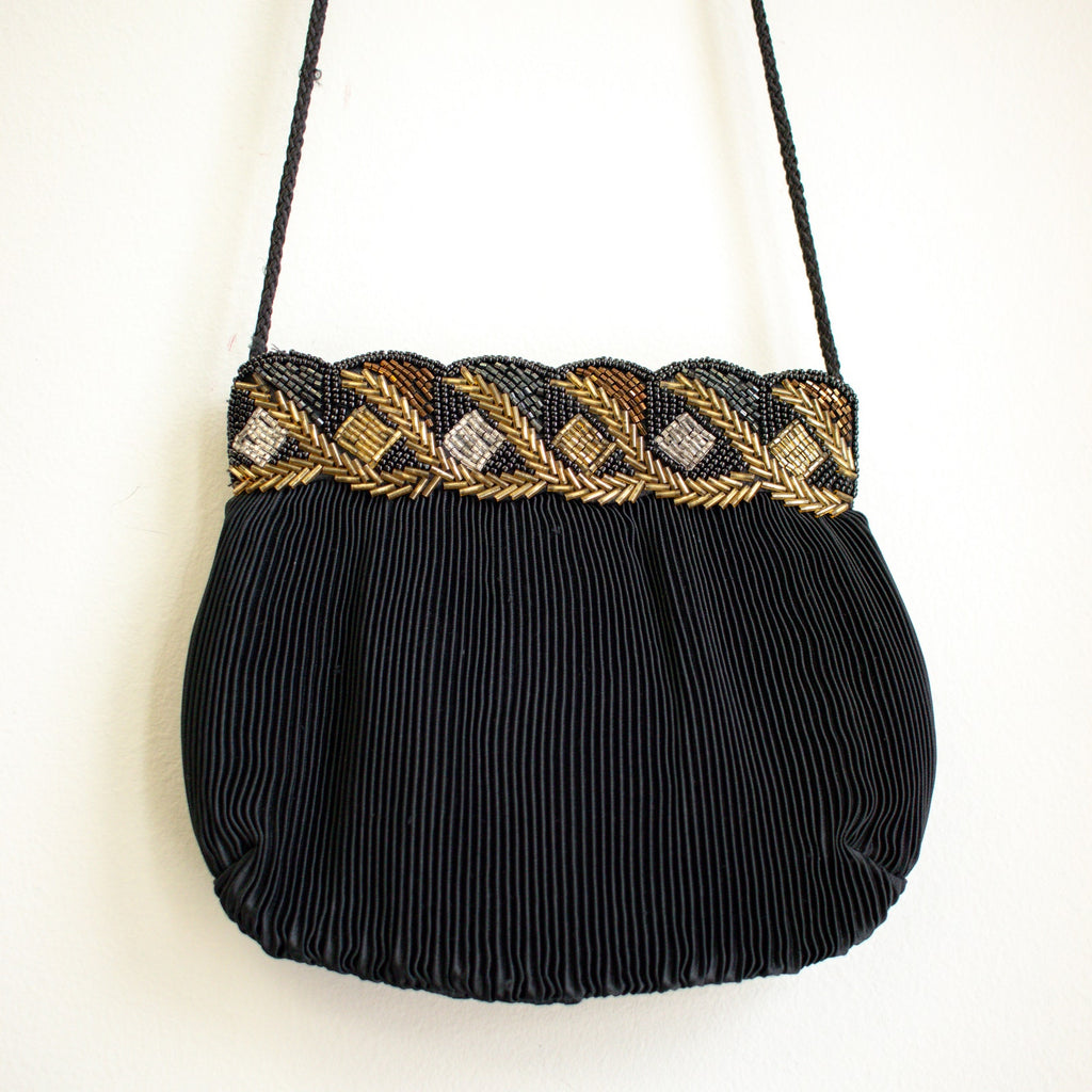Black Vintage Evening Bag Beaded Purse Crossbody
