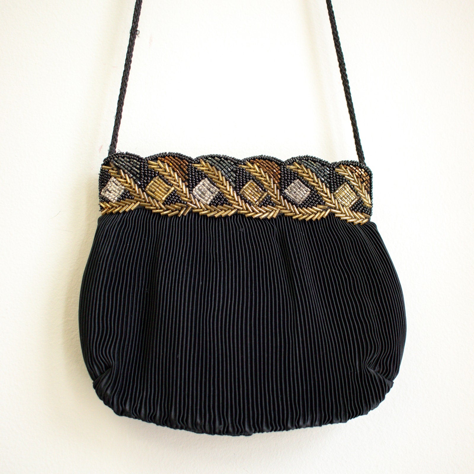 Black Vintage Evening Bag Beaded Purse Crossbody