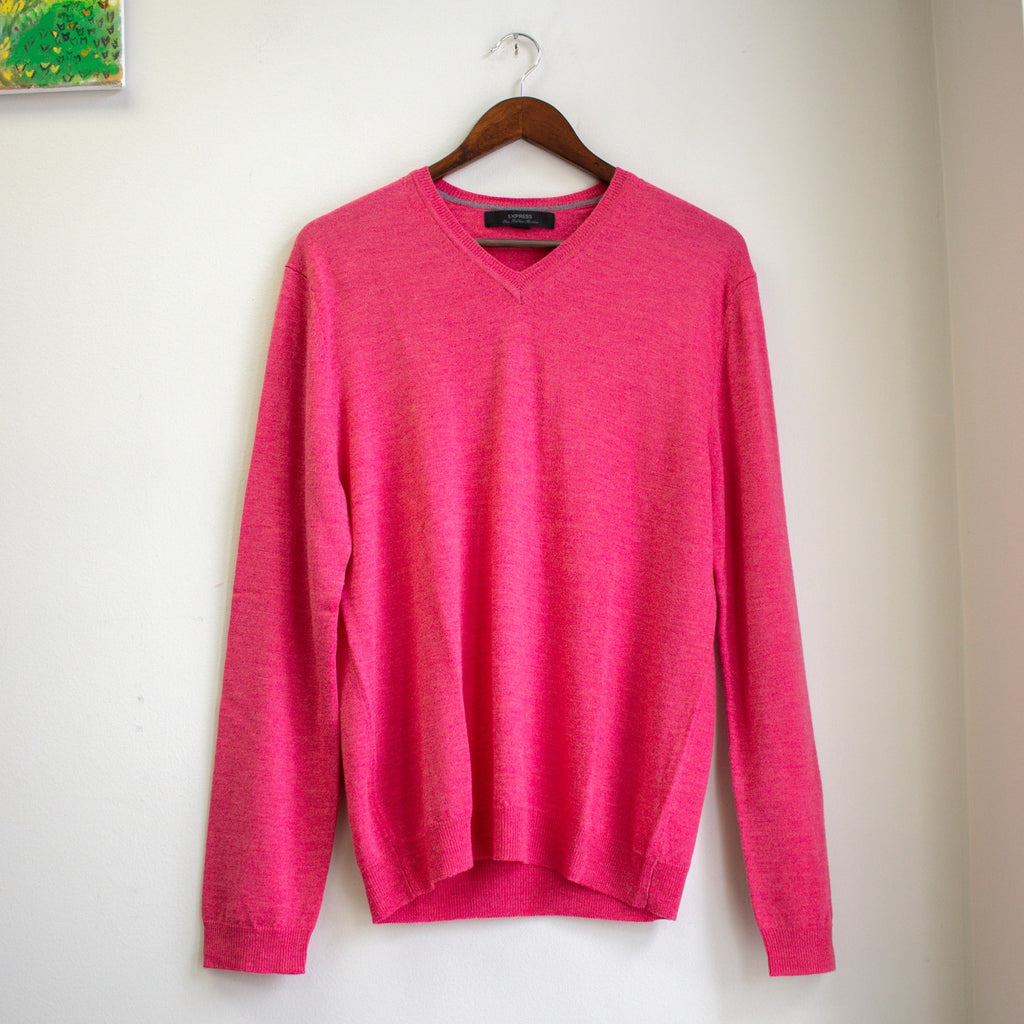 Pink Merino Wool V-Neck Sweater Size Medium