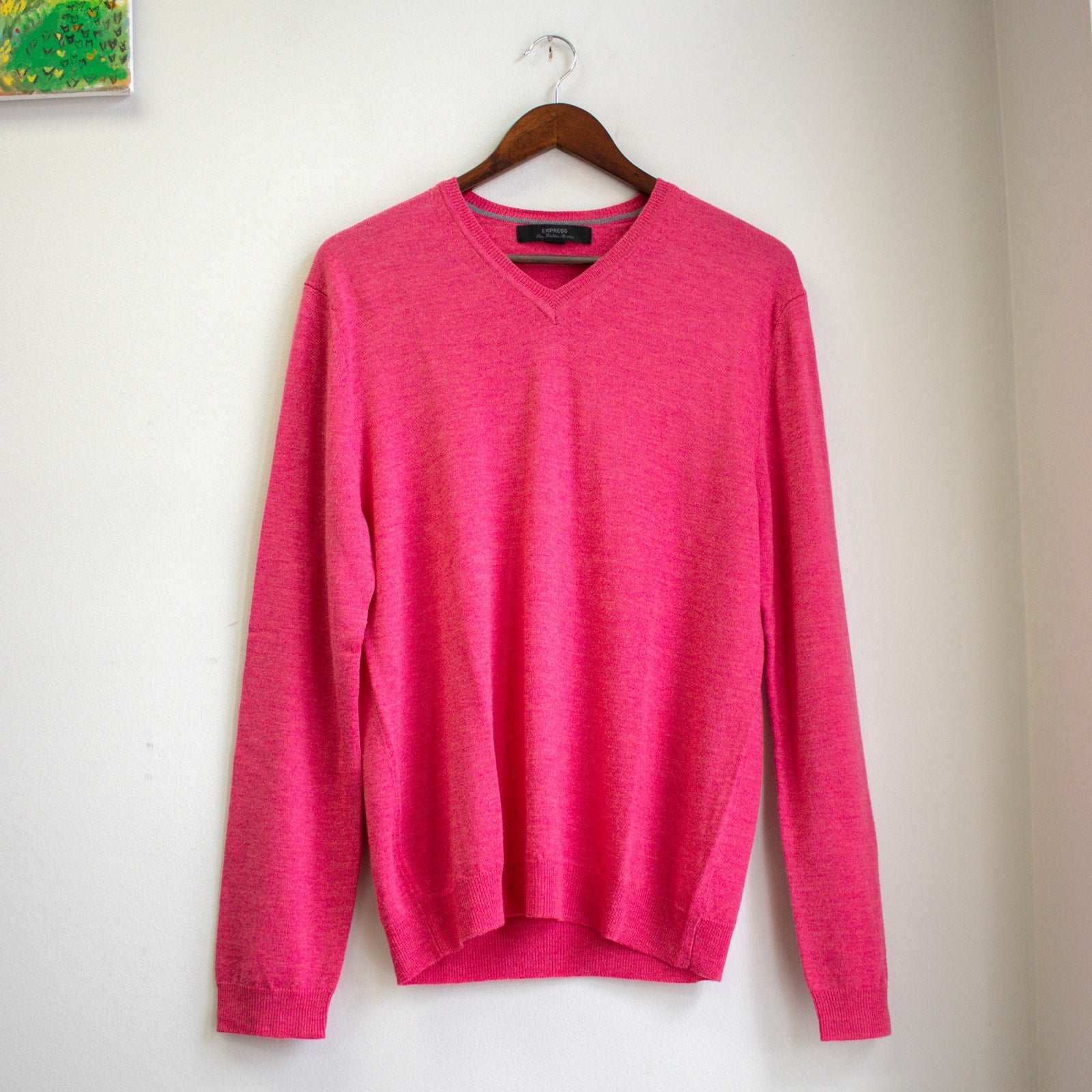 Pink Merino Wool V-Neck Sweater Size Medium