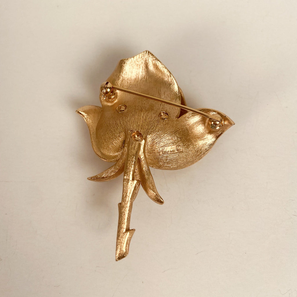 Gold Tone Trifari Rose Brooch