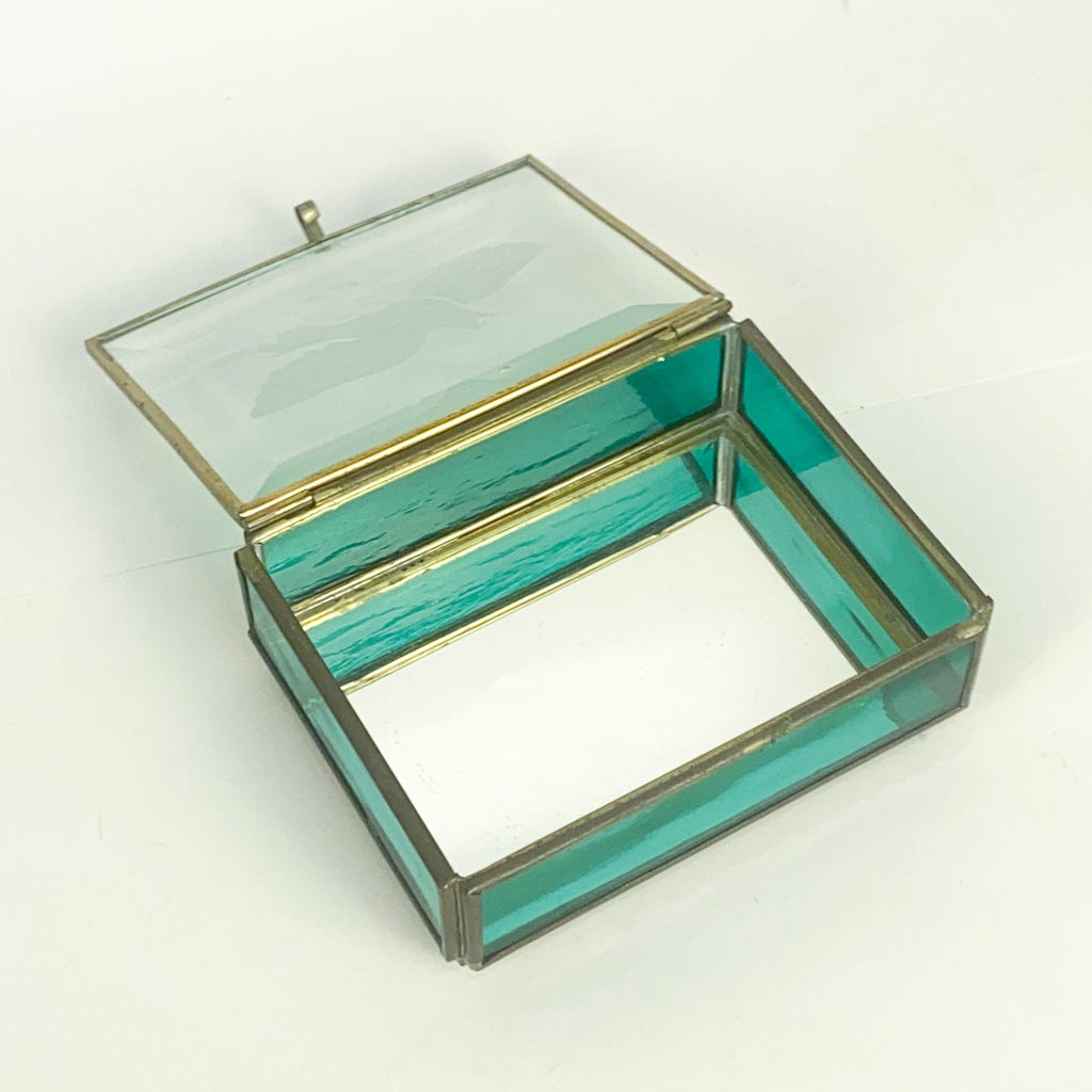 Cut Glass Dove Engraved Trinket Box Mirrored base