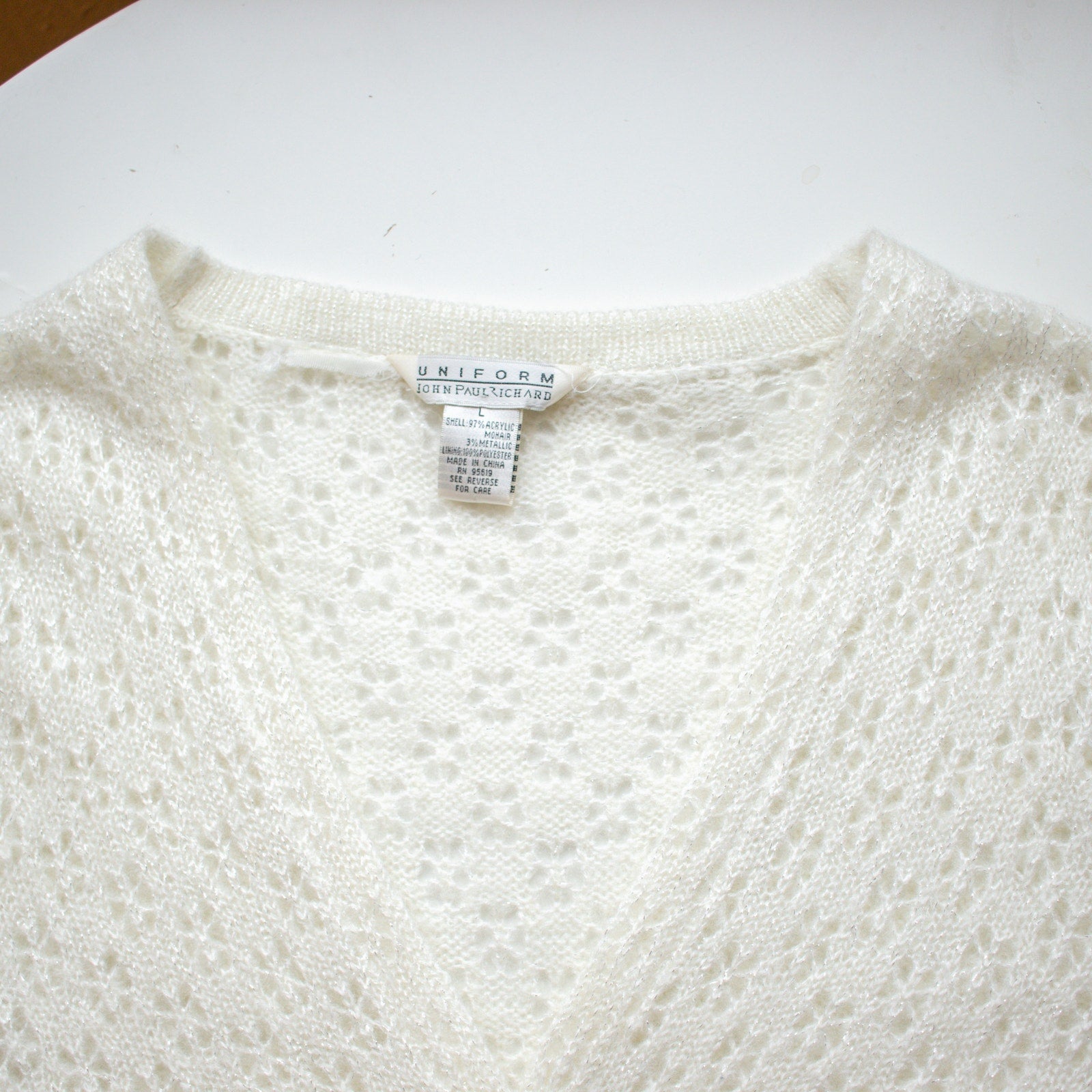 Vintage Cream Bell Sleeve Open Knit Wrap Top Size Large