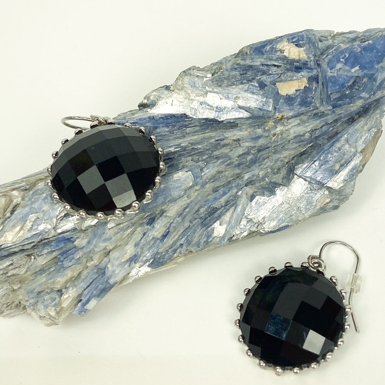 Black Dangle Earrings | Faceted Round Earrings