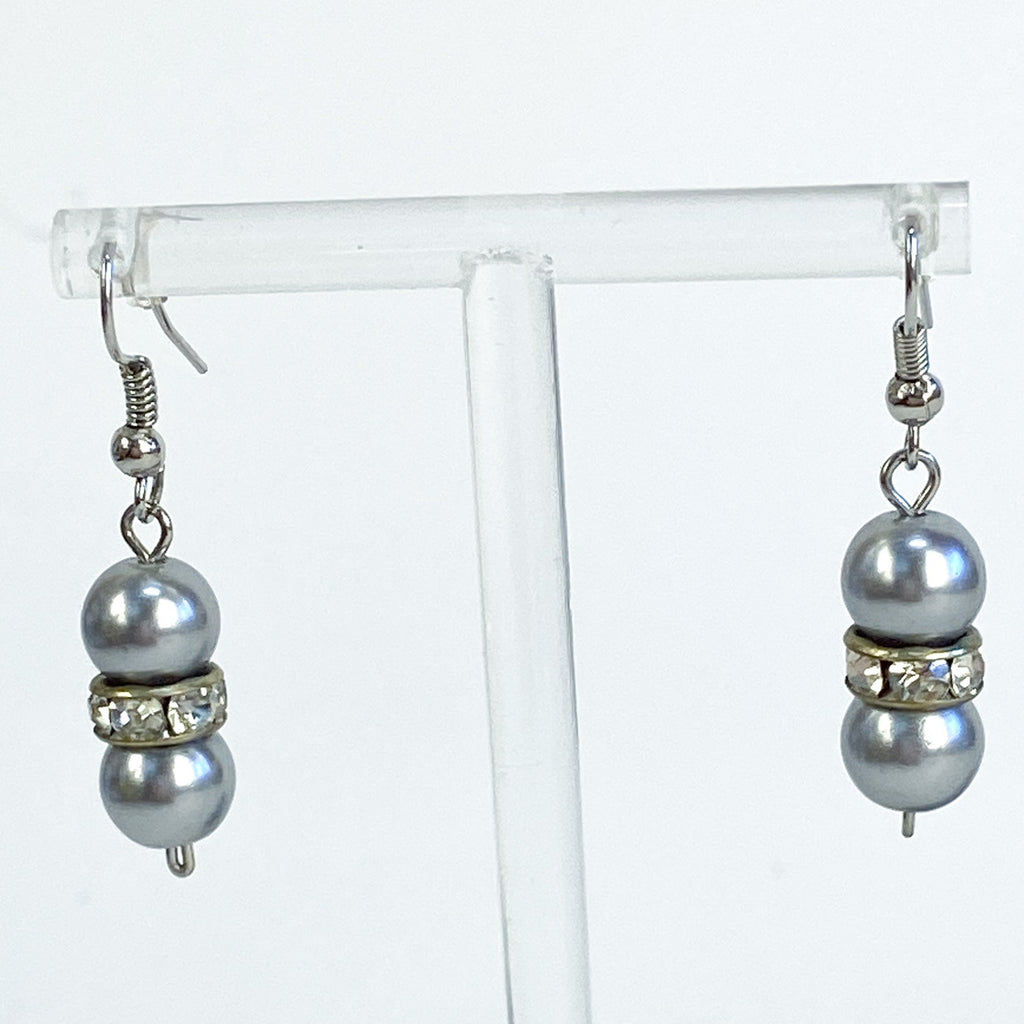 Silver Earrings Vintage Dangly Pearl Bead Earrings
