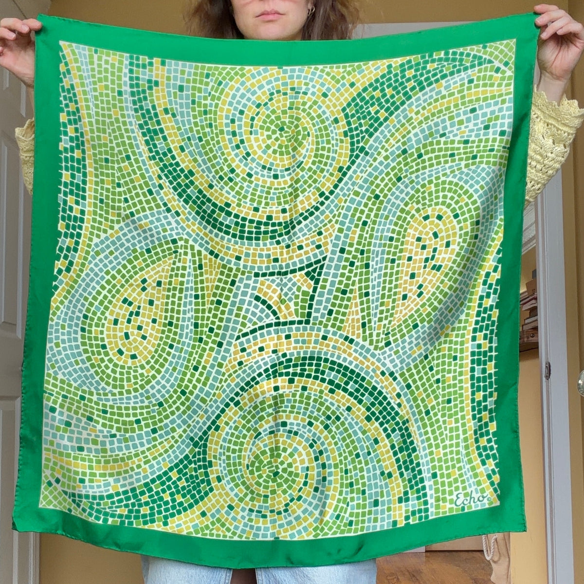 Green Mosaic Print Echo Scarf