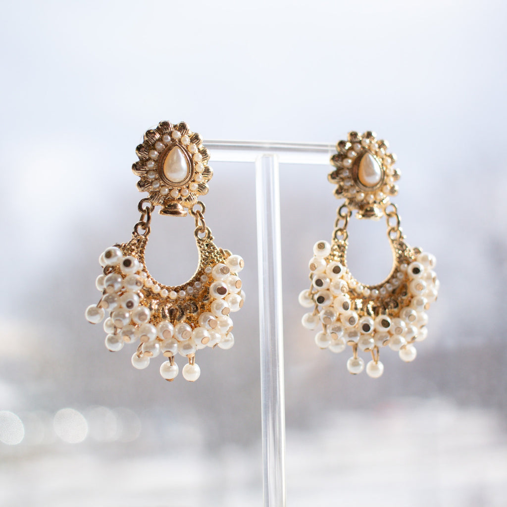 Beaded Gold Tone Earrings