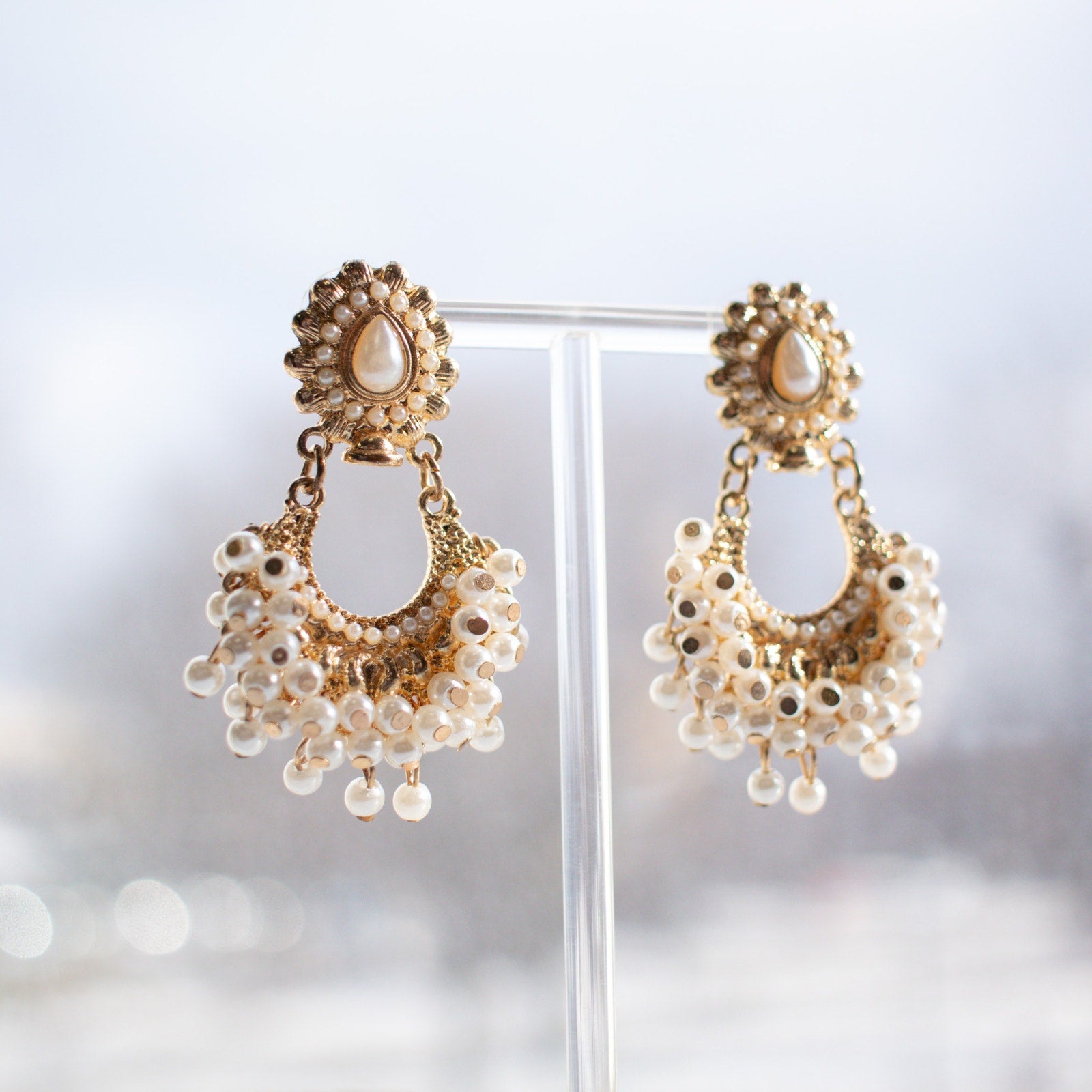 Beaded Gold Tone Earrings