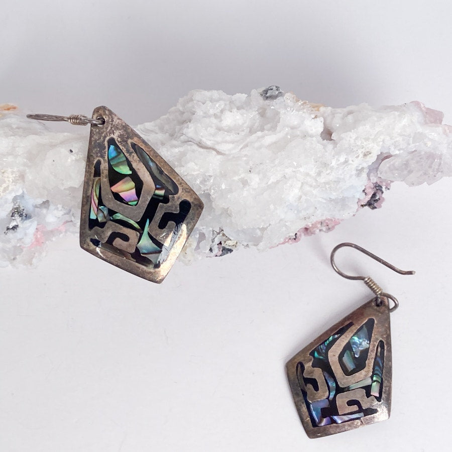 Vintage 925 Silver Shell Inlay Earrings