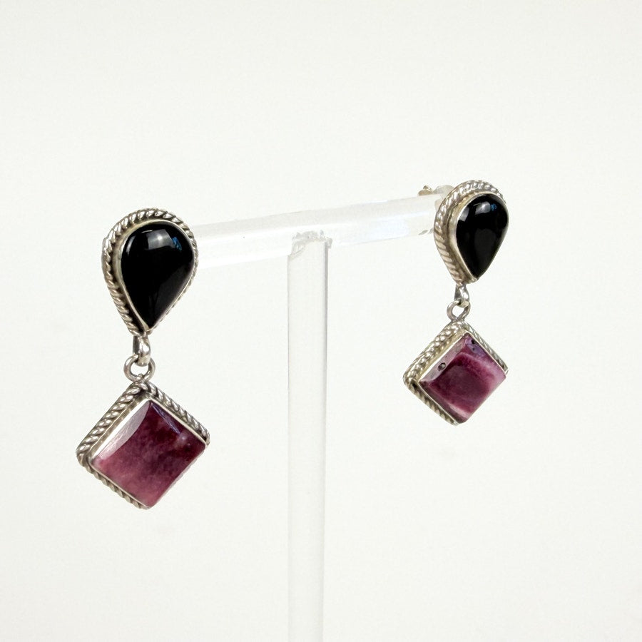 Stone Inlay Sterling Silver Drop Earrings