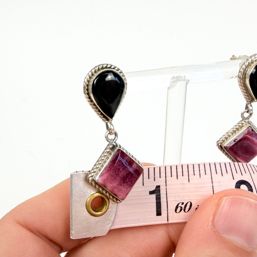 Stone Inlay Sterling Silver Drop Earrings