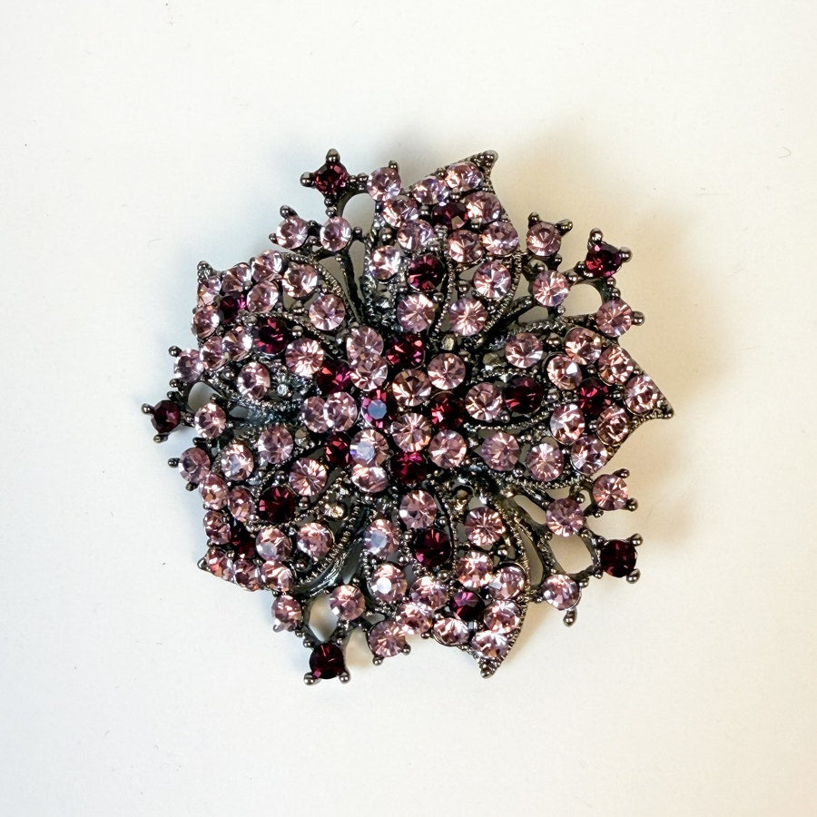 Dazzling Purple and Lavender Silver-Tone Flower Brooch