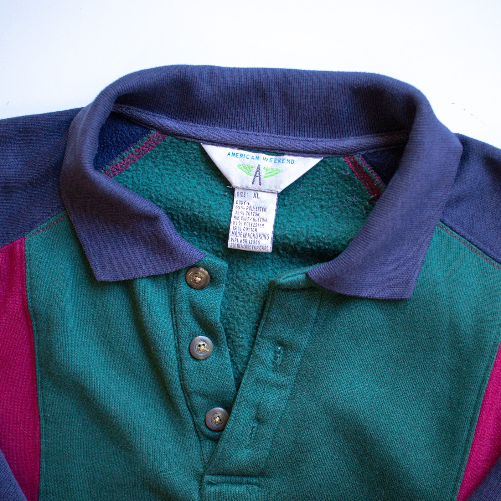 Vintage American Weekend Retro Color Block Collared Sweater Size XL