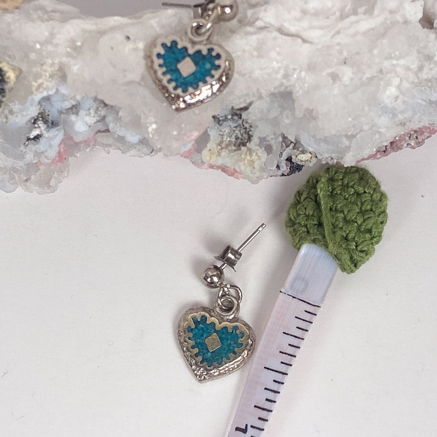 Silver and Turquoise Little Heart Earrings