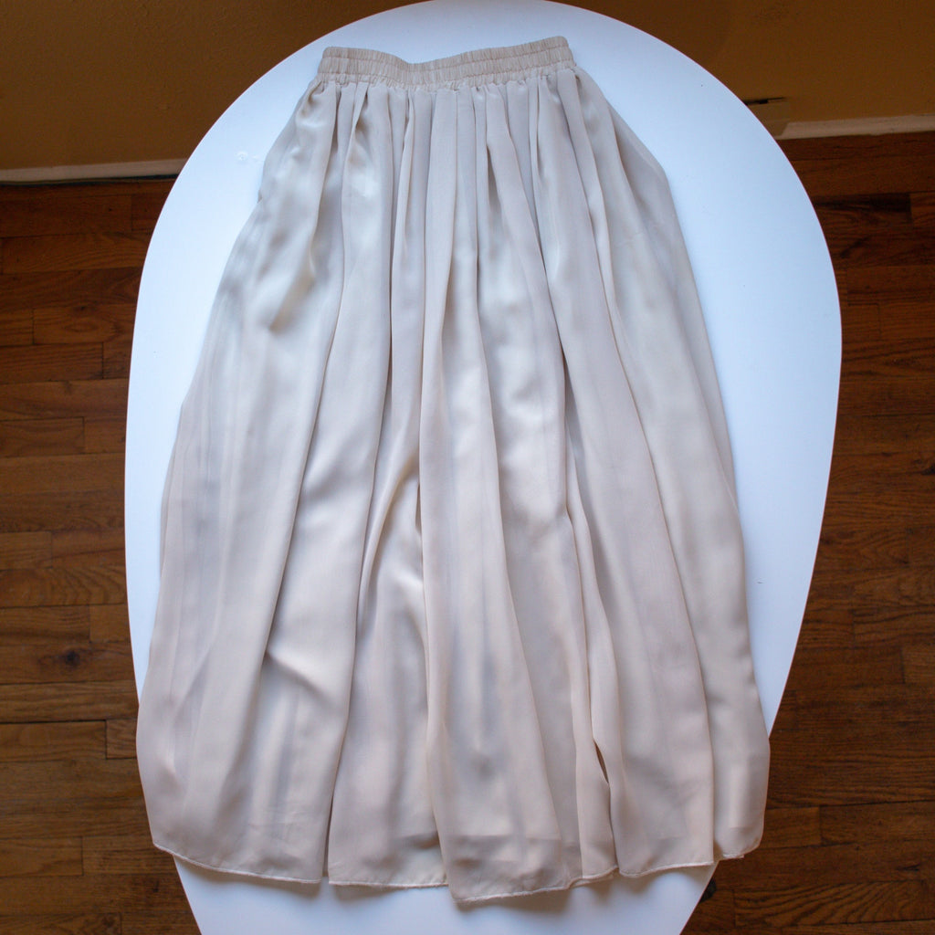 Beige Pleated A-Line Maxi Skirt Size Small