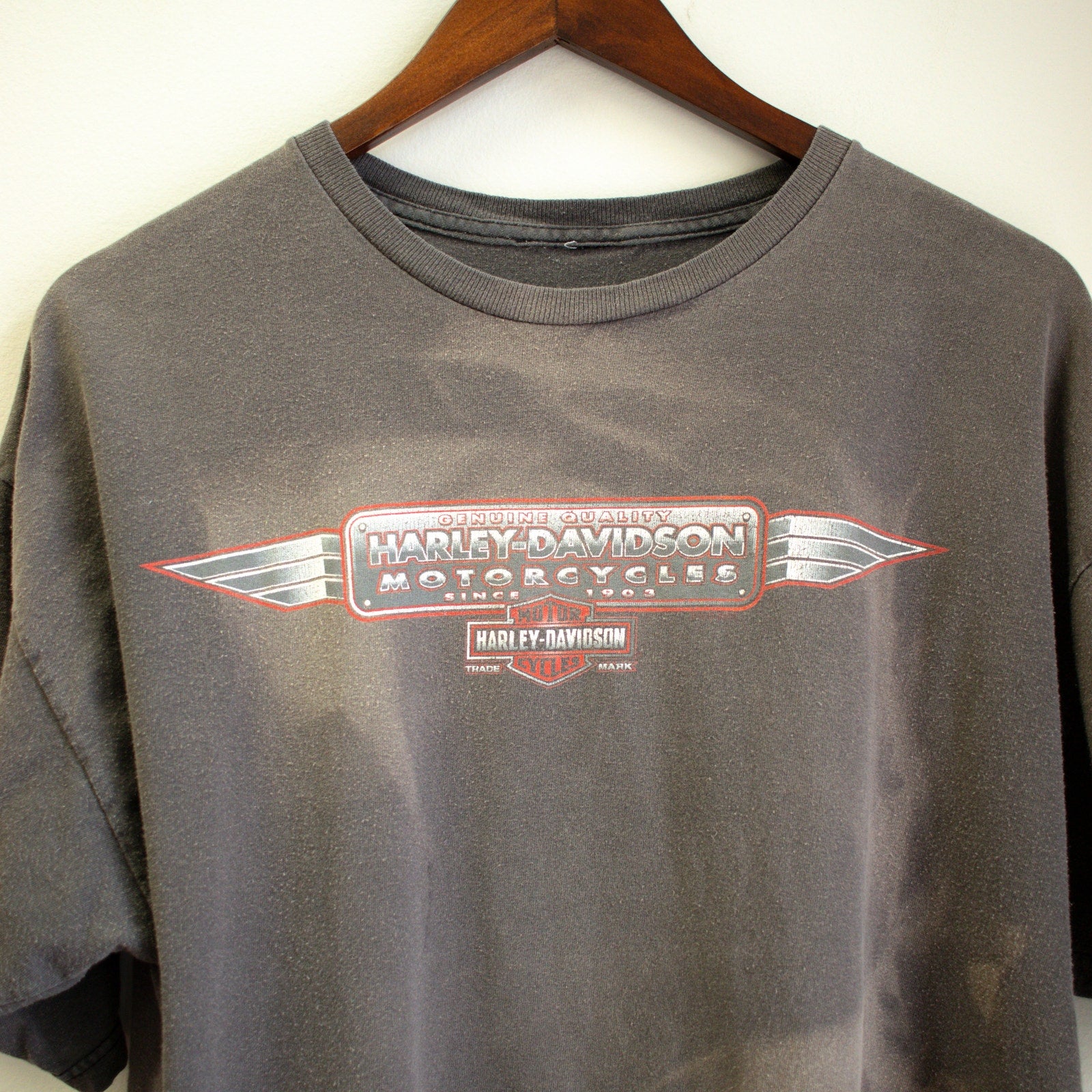 Harley Davidson Bleached Worn grey Tee Oversized Tee Size Large