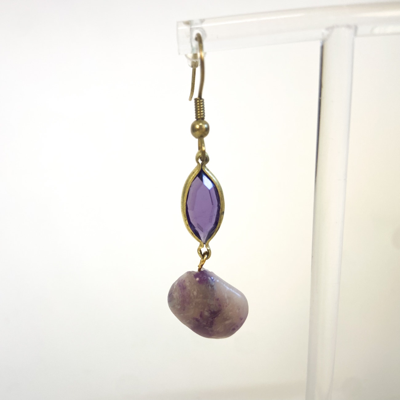 Gold Tone Purple Mineral Earrings