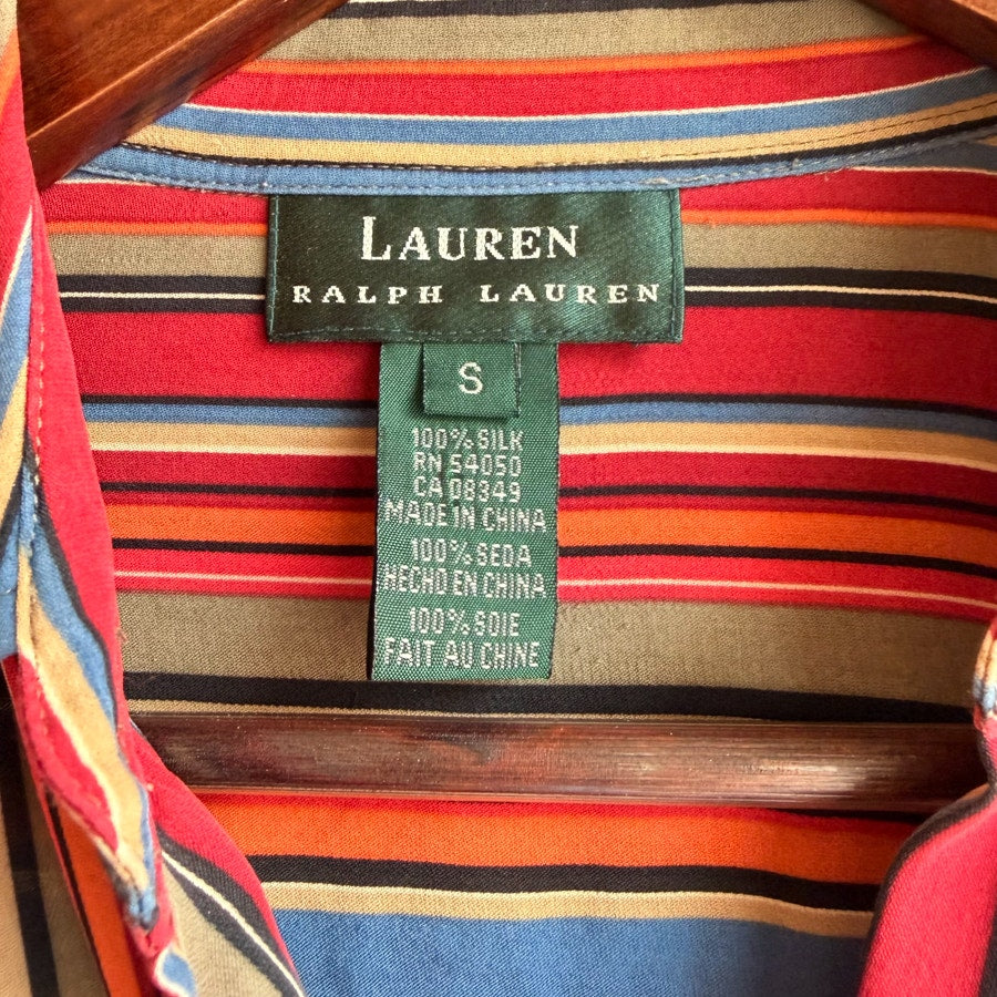 Lauren Ralph Lauren 100% Silk Striped Button-Up Blouse Size Small