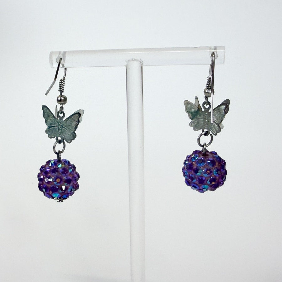 Y2K Butterfly Dangly Earrings Purple