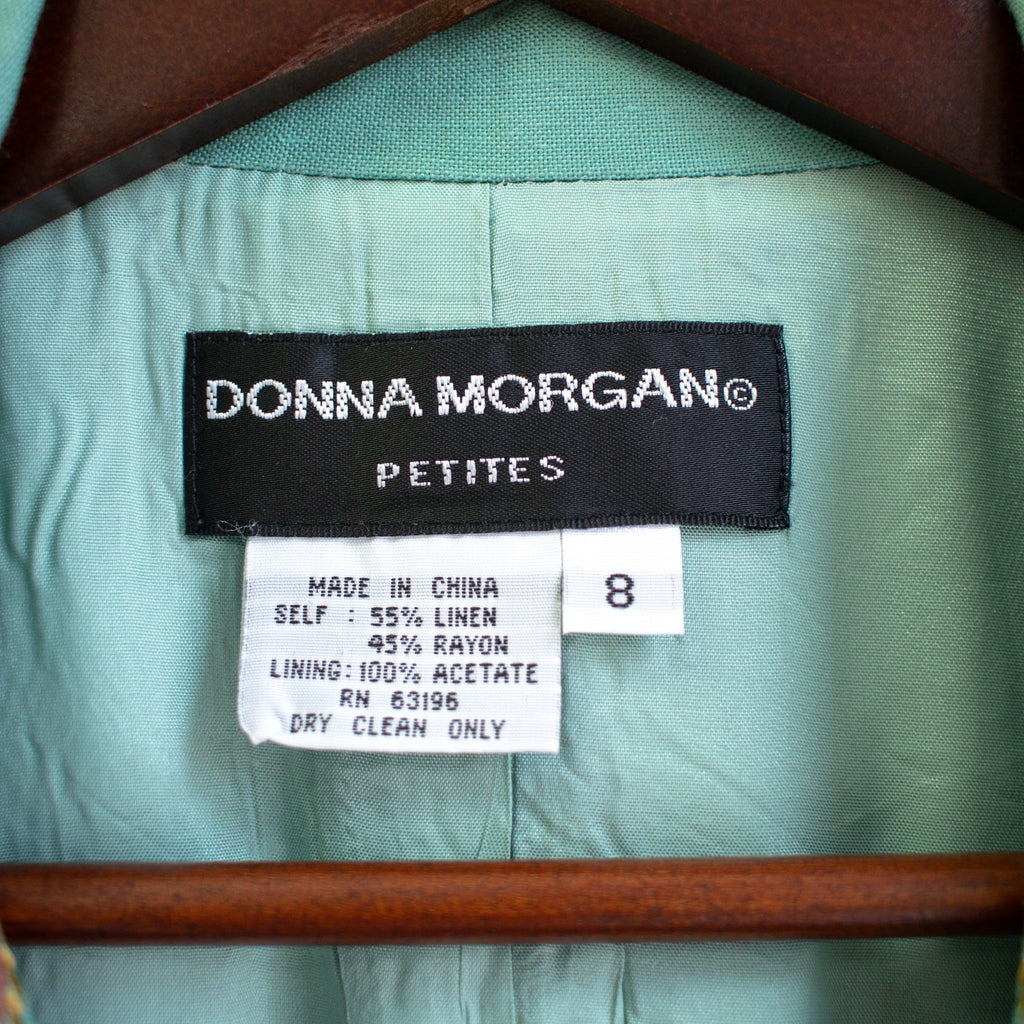 Vintage Donna Morgan Sea Green Knee Length Button Sheath Dress Size Petite 8
