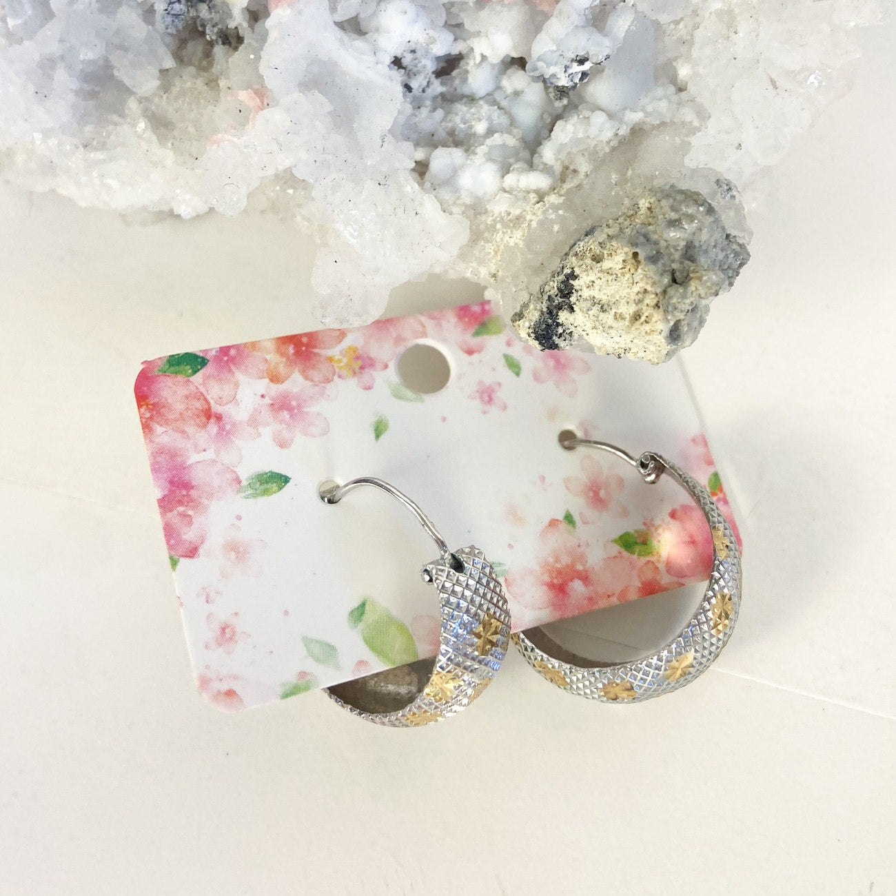 Silver Earrings 925 Sterling Silver and Gold Starry Hoop Earrings