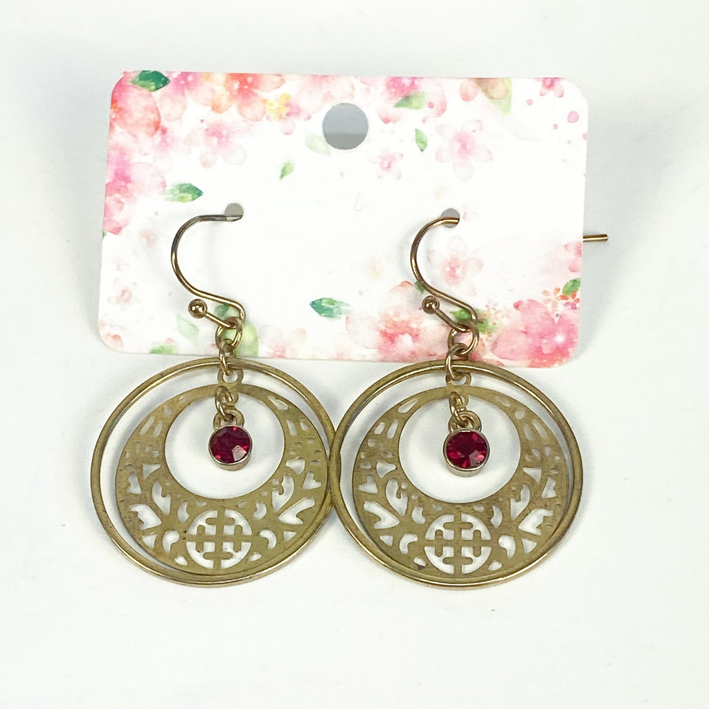 Whimsygoth Gold & Red Dangly Earrings
