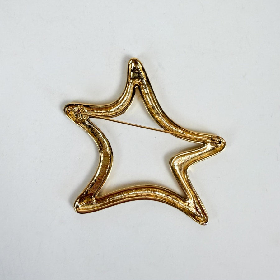Star Brooch Gold-Tone Rhinestone