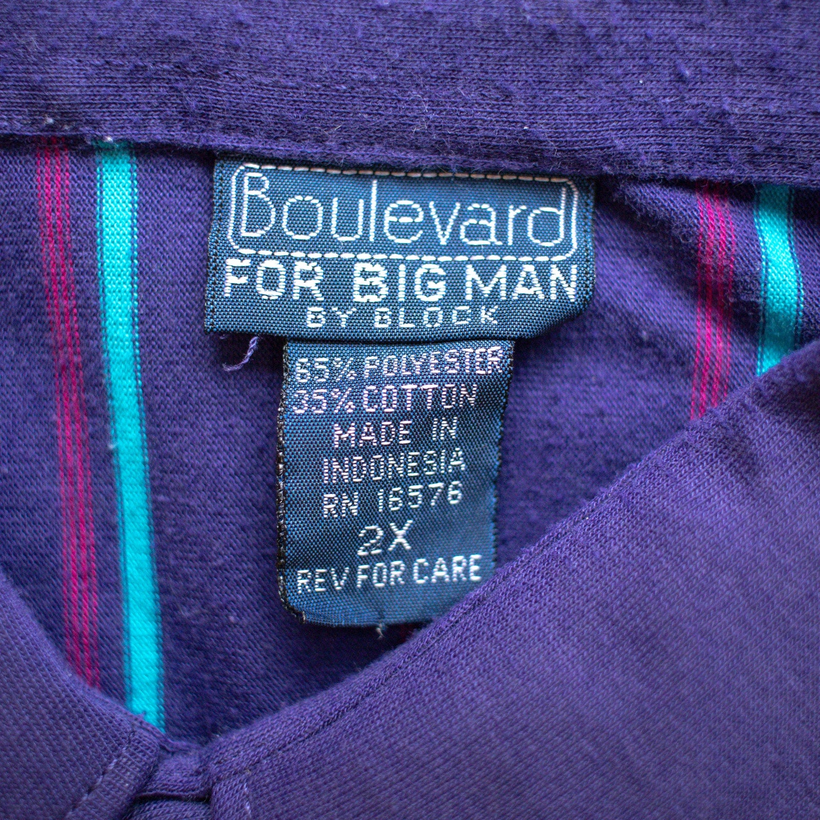 Boulevard For Big Man By Block Purple Striped Polo Size 2X