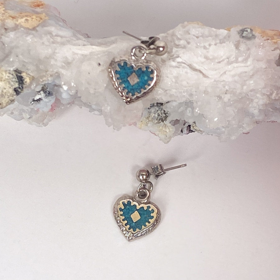 Silver and Turquoise Little Heart Earrings