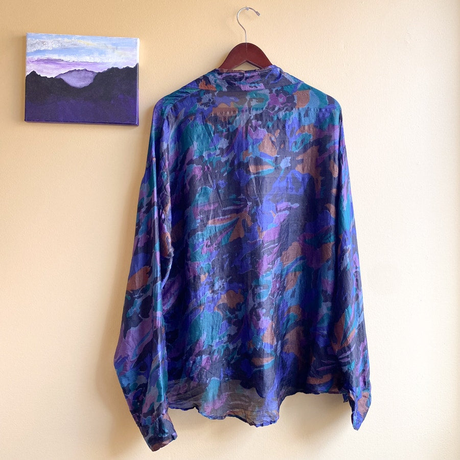 Vintage Silk Blousey Top Patterned 80s 90s