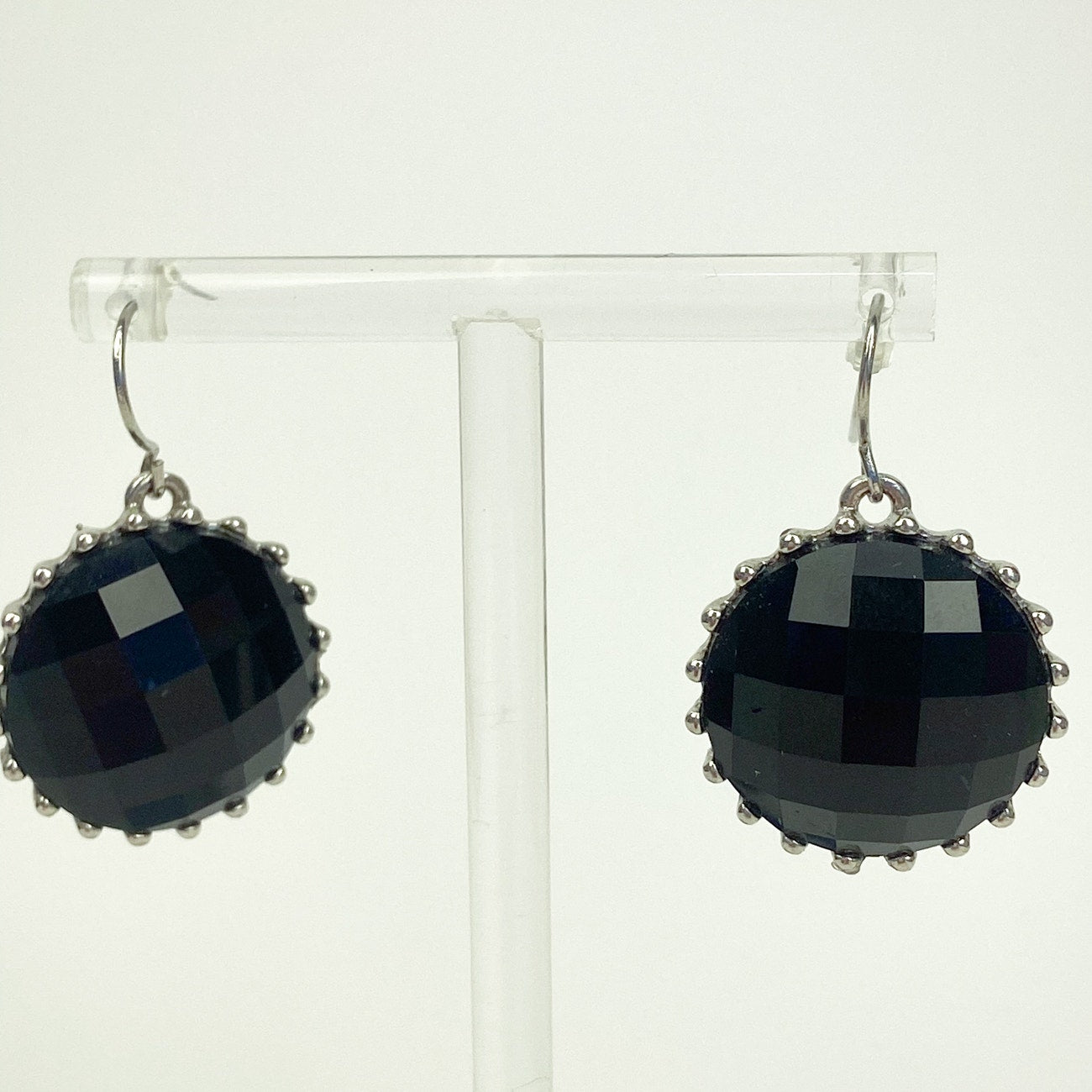 Black Dangle Earrings | Faceted Round Earrings