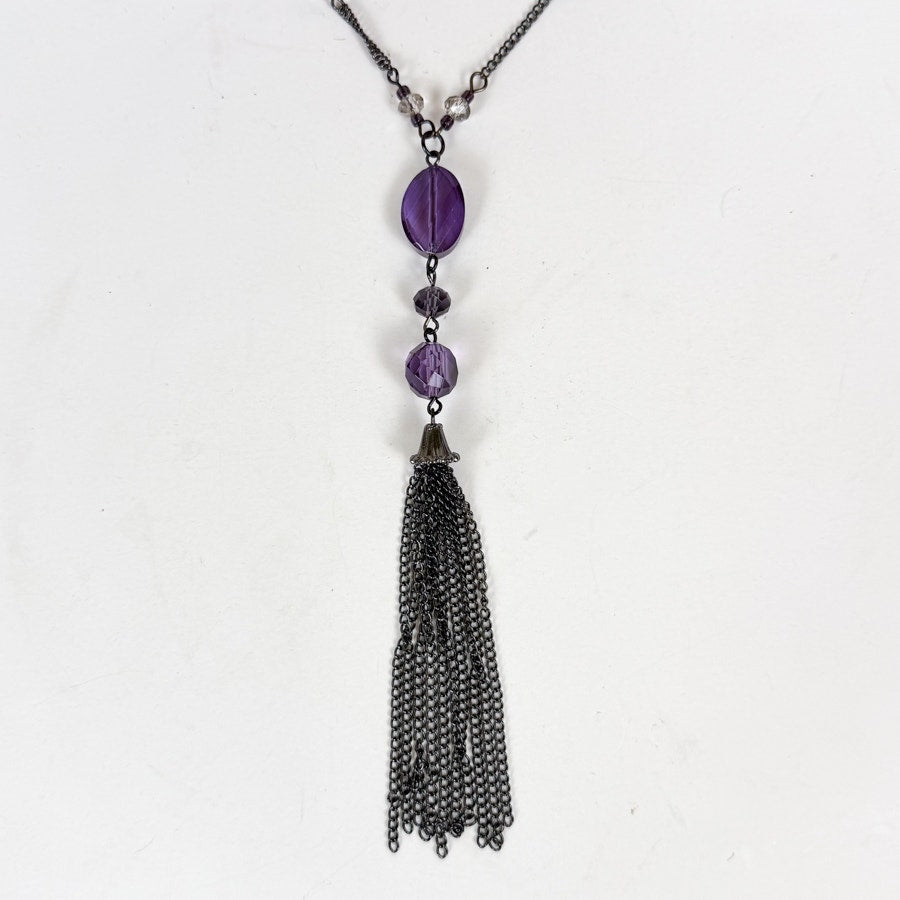 Purple Beaded Tassel Chain Necklace