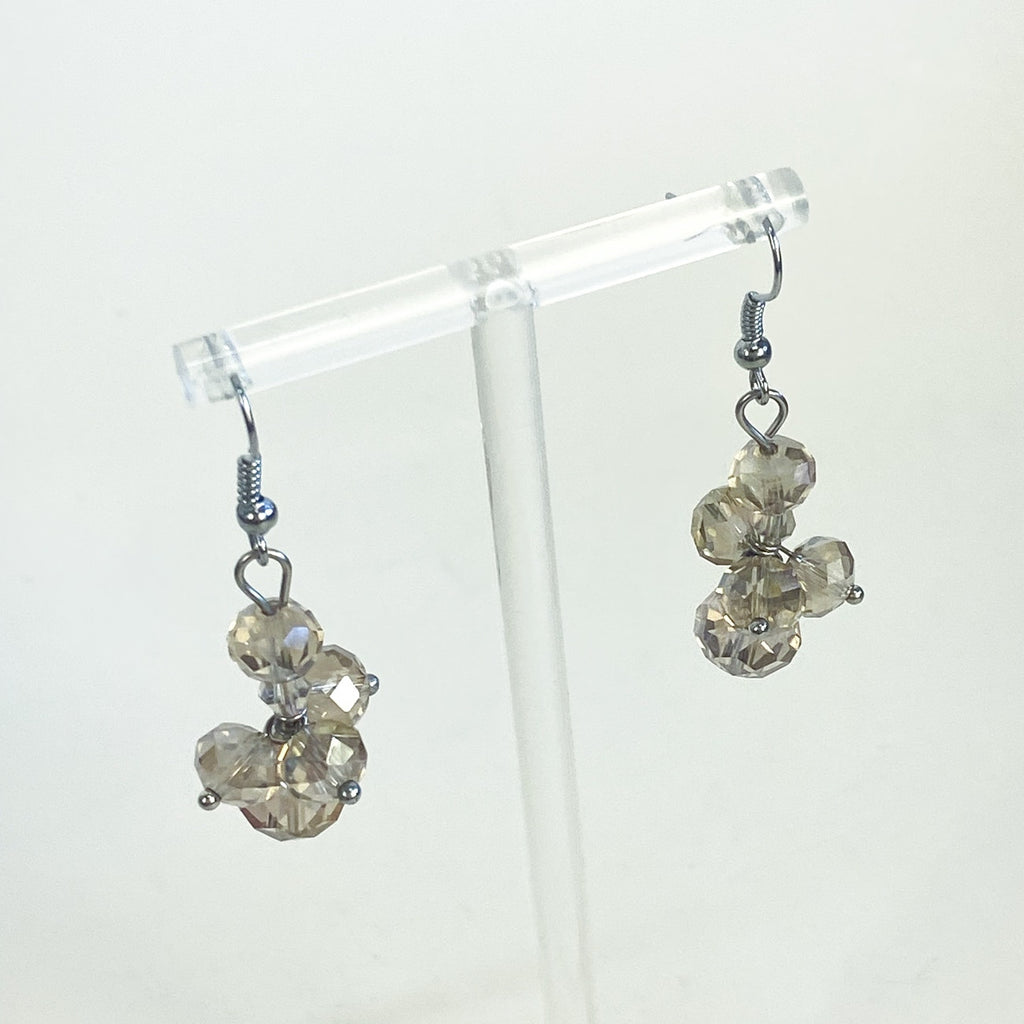 Vintage Glass Bead Cluster Dangly Earrings Champagne Beads