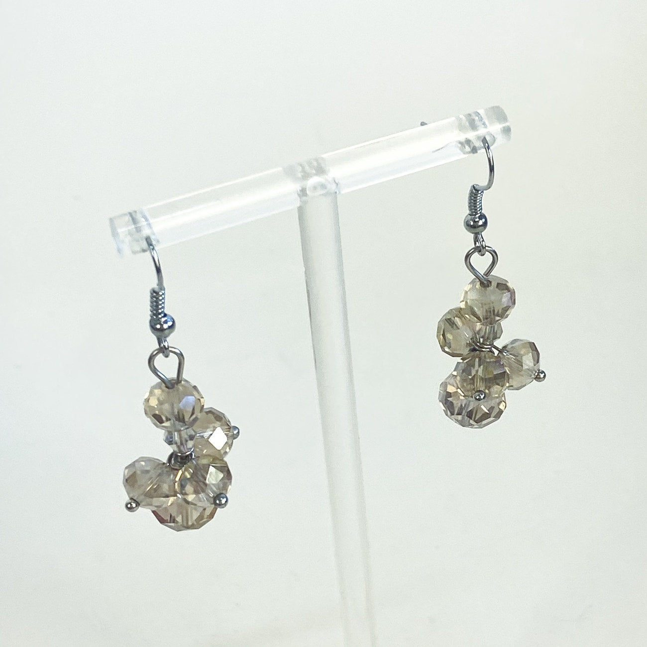 Vintage Glass Bead Cluster Dangly Earrings Champagne Beads