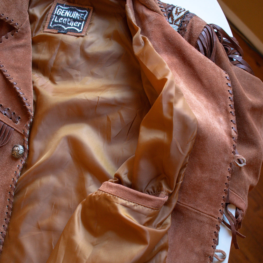 Vintage Genuine Leather Western Traditional Fringed Leather Jacket Size Medium