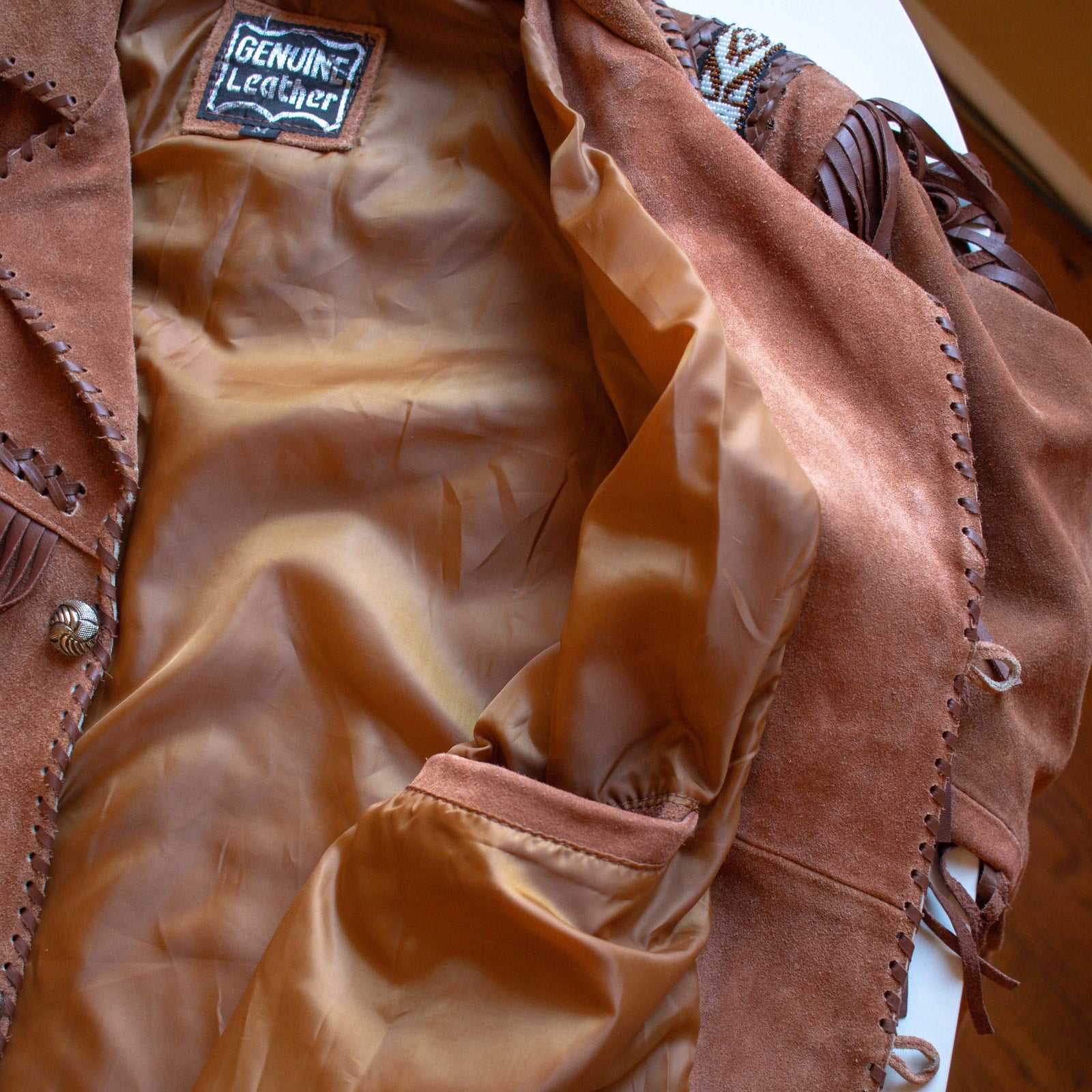 Vintage Genuine Leather Western Traditional Fringed Leather Jacket Size Medium