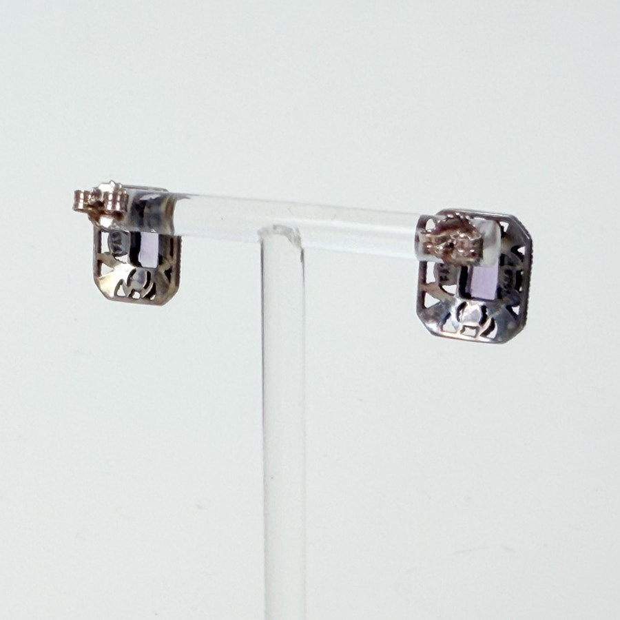 Stud Earrings Sterling Silver Hexagon Amethyst
