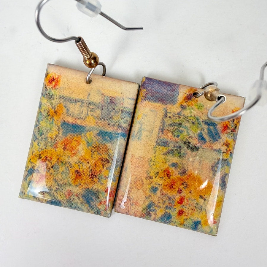 Yellow Dangly Painting Earrings Vintage