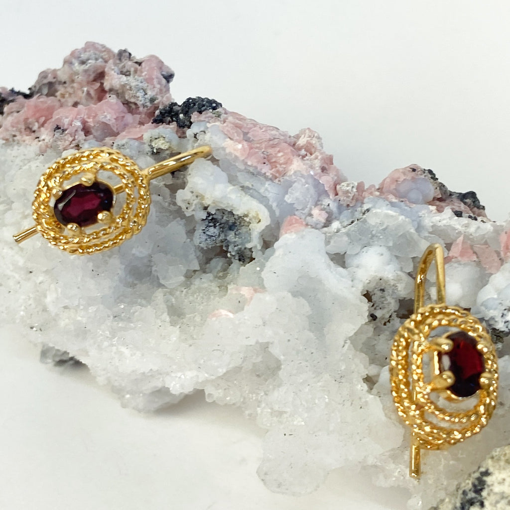 Tuscan Mom Aesthetic Garnet Earrings Victorian Bohemian Vintage Gold tone Estate Jewelry